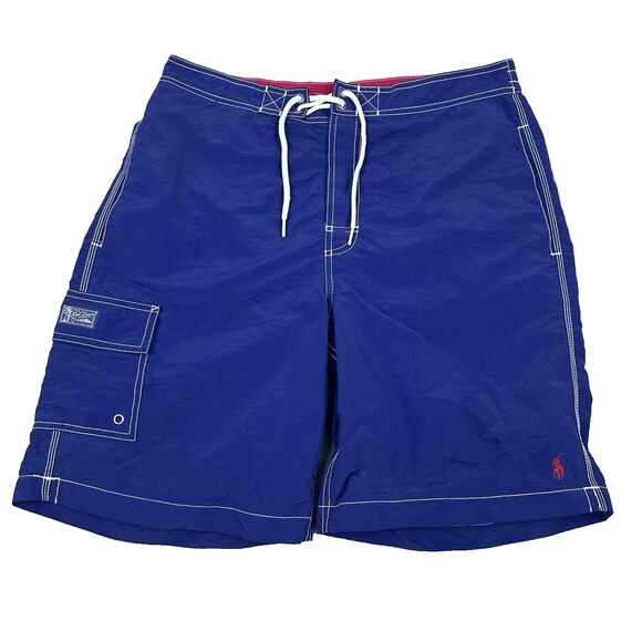 Polo Ralph Lauren Mens Swim Trunks Navy Red Drawstring Lined Shorts Size M Beach - Picture 1 of 12